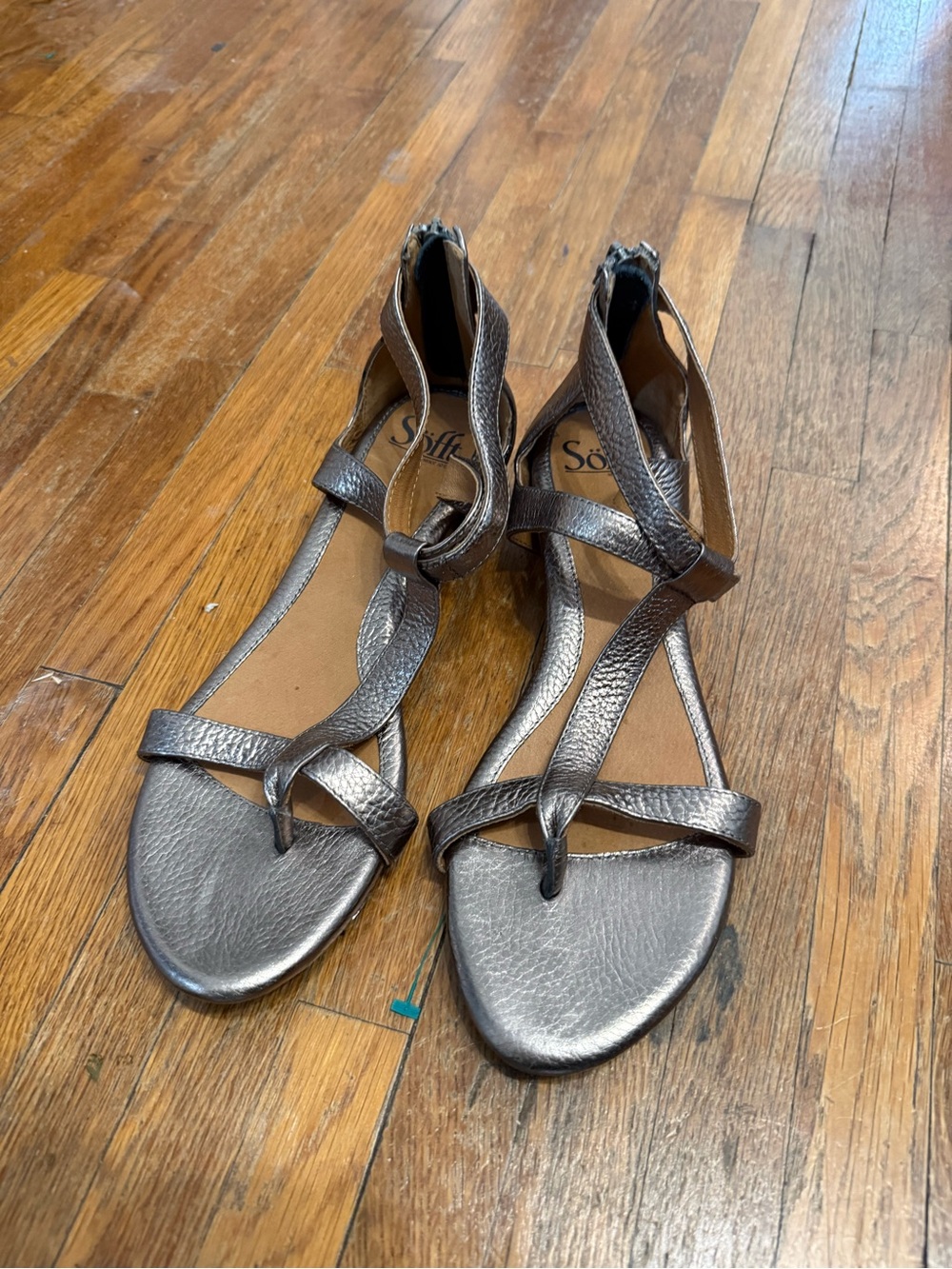 Sofft Metallic Pewter Strappy Leather Sandals - Women's